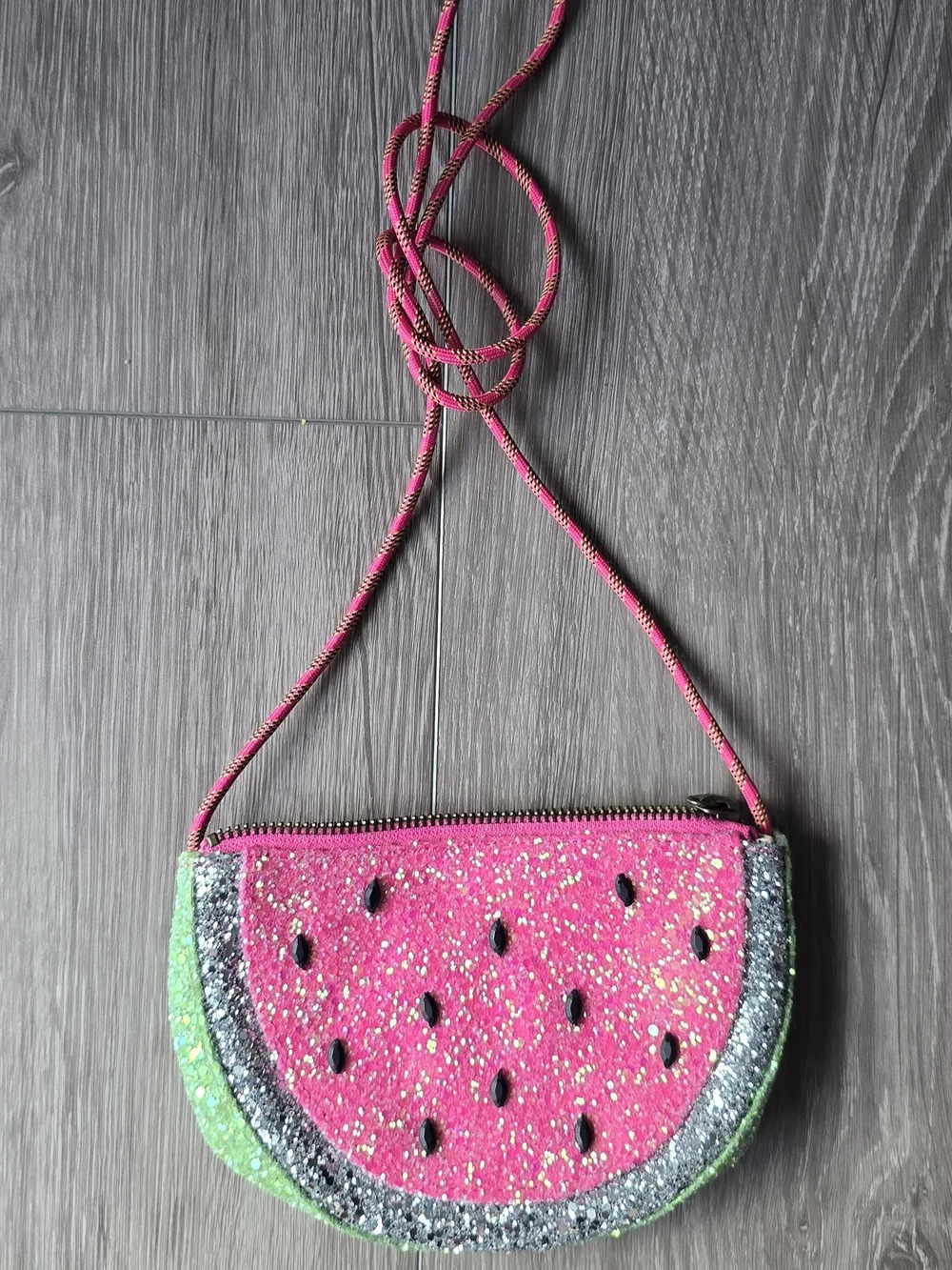 Crewcuts J.Crew Girls Glitter Watermelon Crossbody Bag Pink Green Sparkle